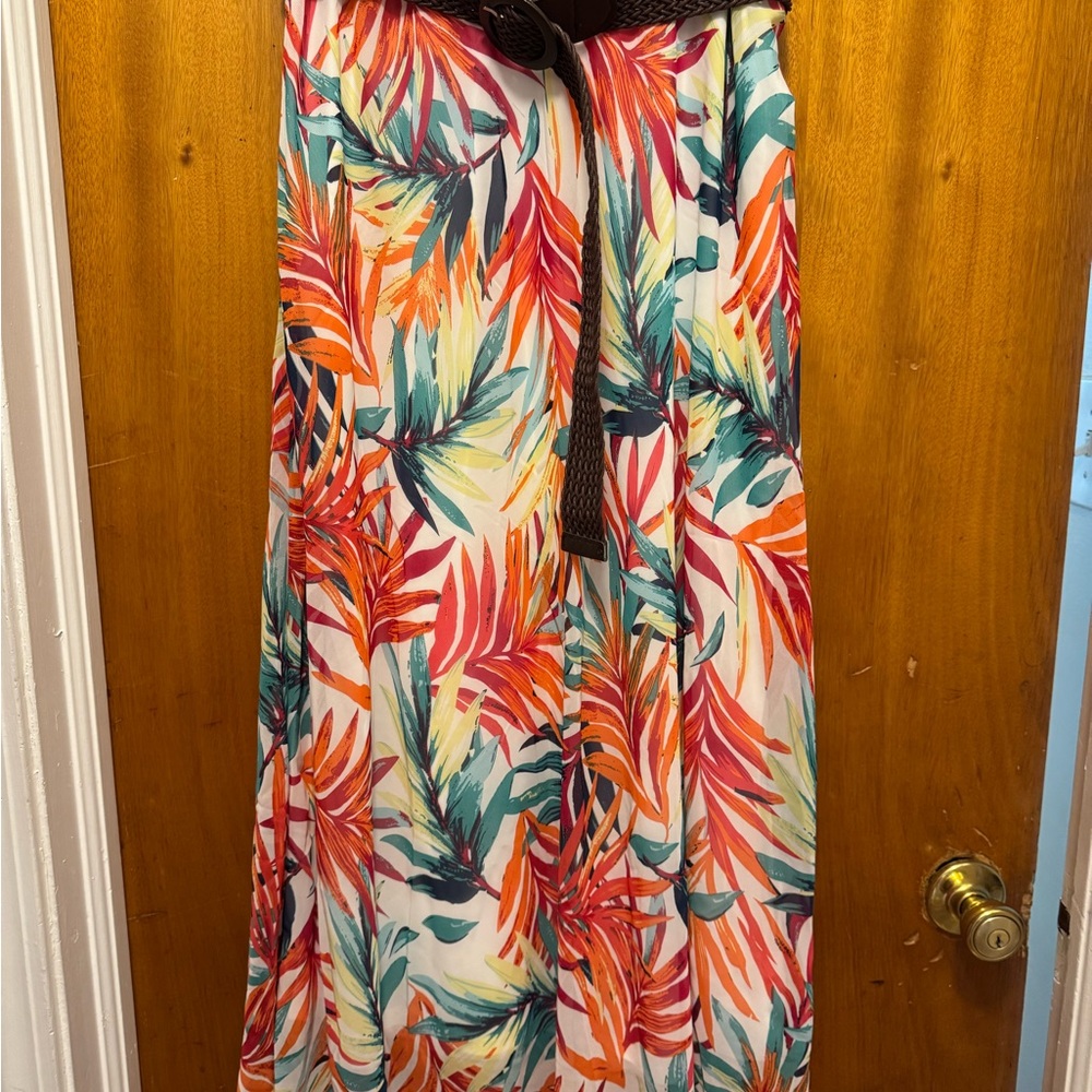 Tropical Leaf Print Maxi Skirt